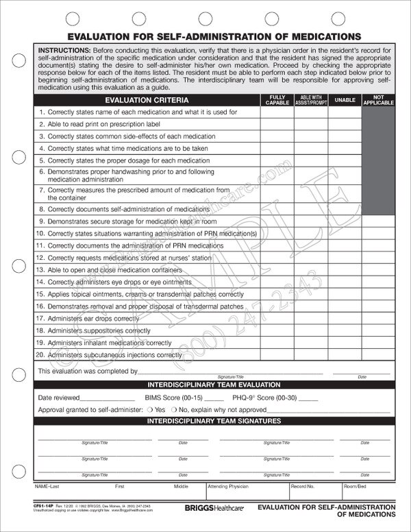 Evaluation for SelfAdministration of Medications